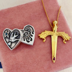 Between Worlds - Heart Locket with Dagger Ruby Silver 925